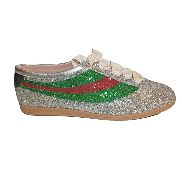 Gucci Shoes - Gucci Silver Glitter Falacer Bee Low Top Sneakers, 9.5 Men's / 11 Women's